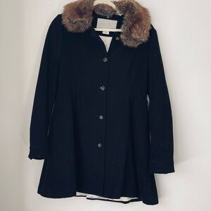 Cooperative Black Coat with Brown Faux Fur Collar